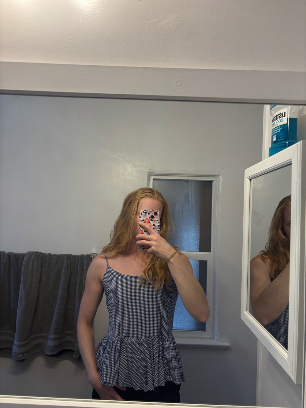 Old Navy Blue and White Gingham Peplum Tank Top